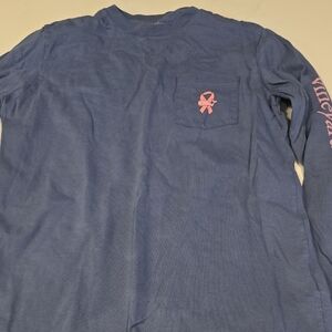 Vineyard Vines Blue Long Sleeve Tee with Pink Logo